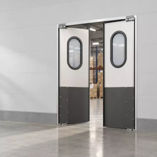 Жесткая маятниковая распашная дверь двустворчатая из сэндвич панелей 300*240